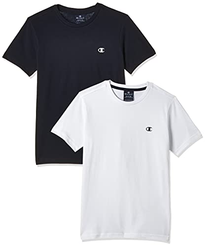 Confezione da due maglie Champion Legacy- Classic C-Logo S/S, T-Shirt Bambini e ragazzi, Bianco/Blu (Marino), 11-12 anni ( pacco da 2)