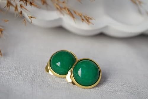 Green Jade Clip On Earrings Gold, Ear Clips, Green Gold Clip On Earrings, Women Clip On Earrings, Gemstone Clips, Girl, Birthday Gift Ideas #TOP5