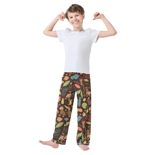 ZZXXB Monkey Tropical Flowers Boys Long Pants Soft Trousers Elastic Waist Kids Lounge Bottoms with Pockets S-XL2