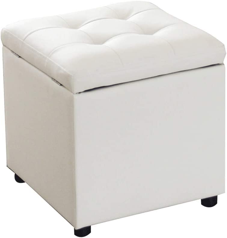 WENWENLEE Taburete otomano con Almacenamiento, Taburete otomano con tapete Antideslizante, Taburete de Cuero sintético, Cofre de Almacenamiento (Blanco Grande)