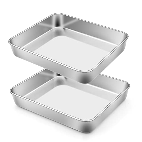 Homikit Small Baking Tray Set of 2, Stainless Steel Baking Pan Deep Cake Tin