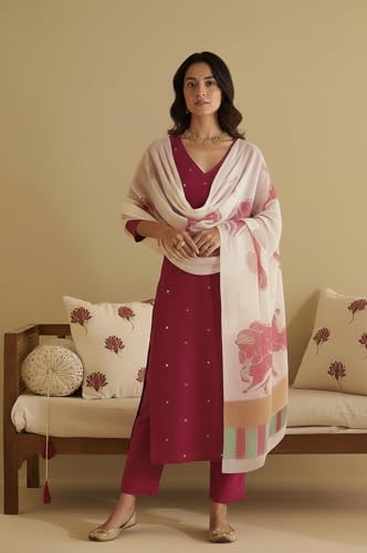 Image of ANNI Designer Women's Rayon Viscose Straight Embroidery Kurta with Pant & Dupatta | Elegant Ethnic Suit Set for Women Kurti Pant Set with Printed Dupatta | Comfortable Outfit