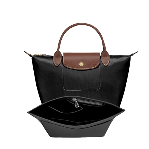 Shengxi Handtaschen-Organizer für Longchamp lange und kurze Griffe, Taschen-Organizer aus Filz, Taschenorganizer, mehrere Taschen, für Telefon, Schlüssel, Tasse (Schwarz, S)