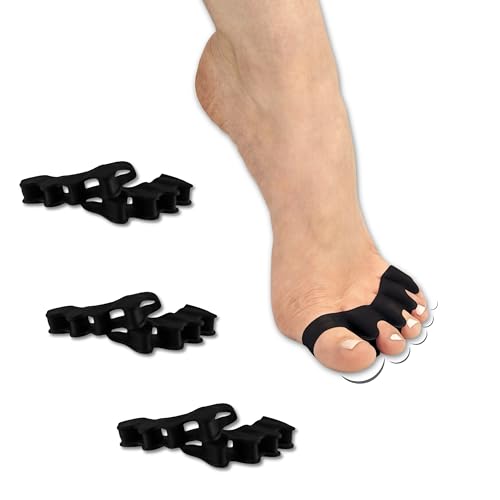Image of Wonder Care Silicone Toe Separator For Feet Gel Pads Big Toe Corrector Bunion Straightener Yoga Stretcher Hammer Bunion [Black,Pair of 3-6 Pieces]