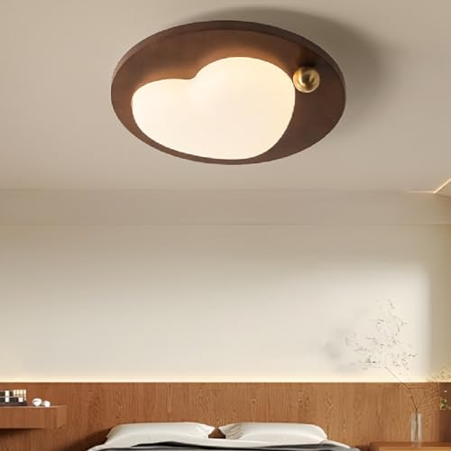 BBWO - Candeeiro de teto LED para quarto moderno com abajur de madeira regulável com controlo remoto, candeeiro de teto moderno, sala de estar, cozinha, acrílico, candeeiro de teto (45 cm)