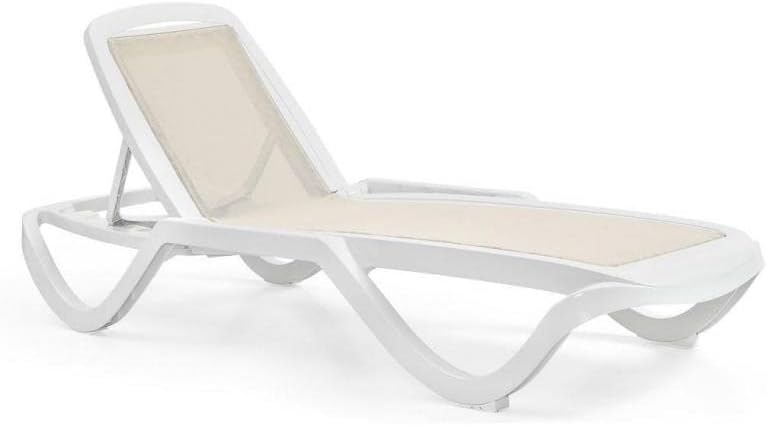 Dabudae Set de 26 Tumbonas CARIHUELA, apilable, Polipropileno Blanco, textilene Beige
