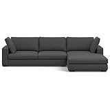 SIMPLIHOME Charlie Right-Facing Sectional Sofa in 100% Recycled Polyester Tightly Woven Performance Fabric, Pebble Grey, 122-inches Wide, Handcrafted Contemporary Style L-Shaped Couch with Chaise