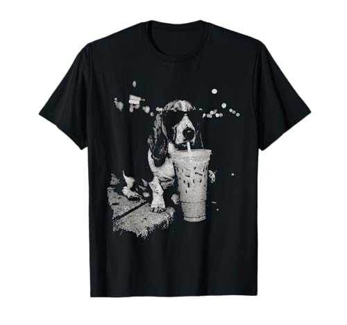 Basset Hound Drinking Iced Coffee Funny Dog Meme Humor T-Shirt