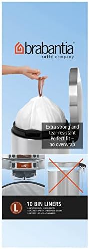 Brabantia IdealFit Bin Liners (Size X/10-12 Litre) Ideal Quality Thick Plastic Trash Bags with Tie Tape Drawstring Handles (20 Bags), White
