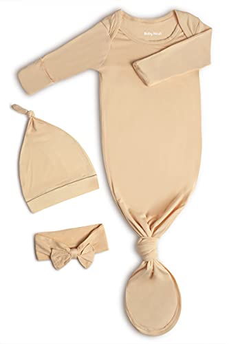 Image of Knotted Baby Gowns Newborn Sleepers, Super Soft Modal Neutral Clothes for Girls Boys, Cute Outfit with Mittens, Bow and Hat Set for Gift
