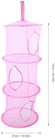 BAFOVY Stuffed Animal Storage Organizer with 3 Mesh Compartments Pink — view 6