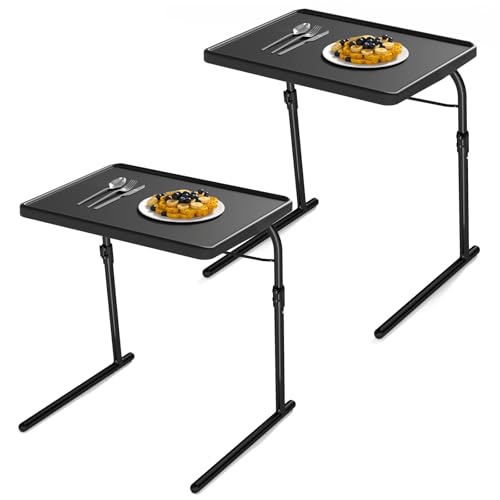Image of Max TV Tray Table, Adjustable Large TV Dinner Tray on Bed & Sofa, Comfortable Folding Dinner Laptop Table for Eating with 6 Height & 3 Tilt Angle Adjustments (Black, 2 Pack)