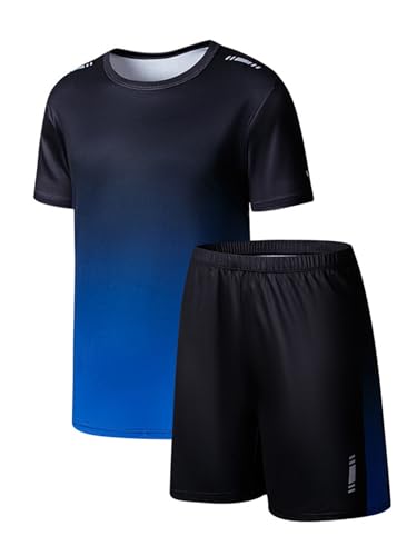 Kids Athletic Outfit Boys Moisture-Wicking T-Shirt and Shorts Set for Sports Workout Training Blue 11-12 Years