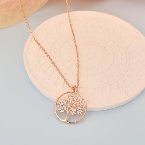 Tree of life necklace for women 18K Gold/White Gold Tree Jewelry Pendant Zircon Necklace Anniversary Valentine's Day Gifts for Wife Girls Her 16+2 - Image 5