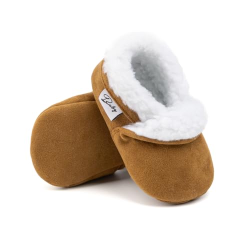 HsdsBebe Unisex Baby Cozie Fleece Lined Booties Non-Slip Soft Sole Infant Winter Warm Socks Shoes