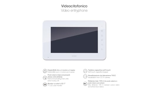 Vimar K42912 Monitor Supplementare Vivavoce A Colori Lcd 7" Con Tastiera Capacitiva Per Kit Videocitofono, 1 Alimentatore Con Spine Standard Eu, Uk, Usa, Aus, Staffe Per Fissaggio - 3