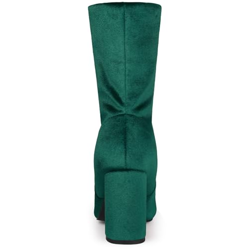 Allegra K Allegra K Women's Velvet Sock Boot Round Toe Block Heels Foldable Green Mid Calf Boots 9 m US