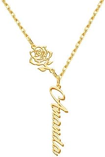 MeMoShe Name Necklace Birth Flower Necklace with Name Personalised Necklace Women Necklace Birthstone Personalised Gift for Mother, Daughter, Friend