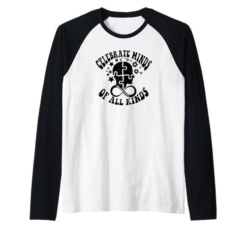 Celebrate Minds of all Kinds Neurodiversity Autism Awareness Raglan Baseball Tee