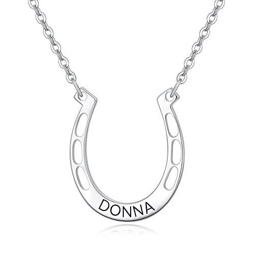 Horseshoe Necklace Personalized Sterling Silver Custom Names Horse Jewelry Horse Gift for Women Girl - Main Image
