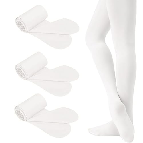 SSKHE Ballettstrumpfhose für Mädchen, 3 Paar, Weiße, mit Fuß, wandelbare Strumpfhosen, weiche Stretch-Ballett-Leggings, Strumpf für Kinder, Studenten, Training, L, Einheitsgröße