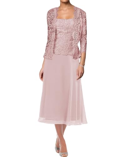 Mother of The Bride Dresses Tea Length Grandmother of The Bride Dress for Wedding Guest Groom Gowns with Lace Jacket