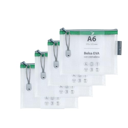 Grafoplás 4 Reißverschlusstaschen A6 Transparent Grün