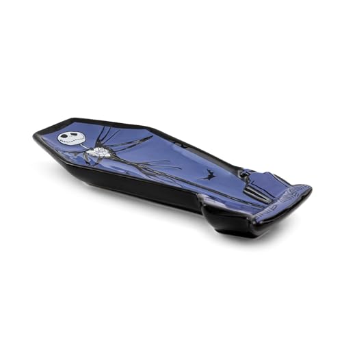 Silver Buffalo Disney Tim Burton's The Nightmare Before Christmas Featuring Jack Skellington Pumpkin King Coffin Shaped Sculpted Ceramic Spoon Rest