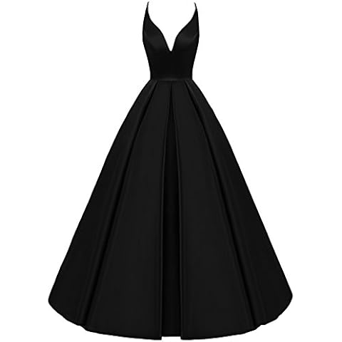 Lemai Backless Deep V Neck Simple Long A Line Prom Gowns Evening Dresses Black US 14 Cover