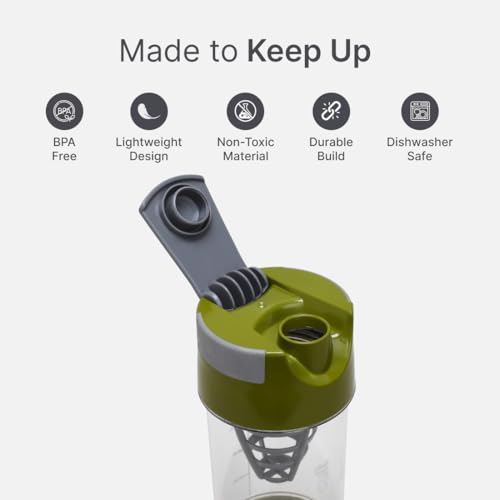 Image of CULT Cyclone Shaker Bottle 500ml with Storage Compartment & Mixer Ball | Shaker for Gym & Leakproof Protein Sipper for Men & Women | Workout Supplement Bottle (Olive Grey)