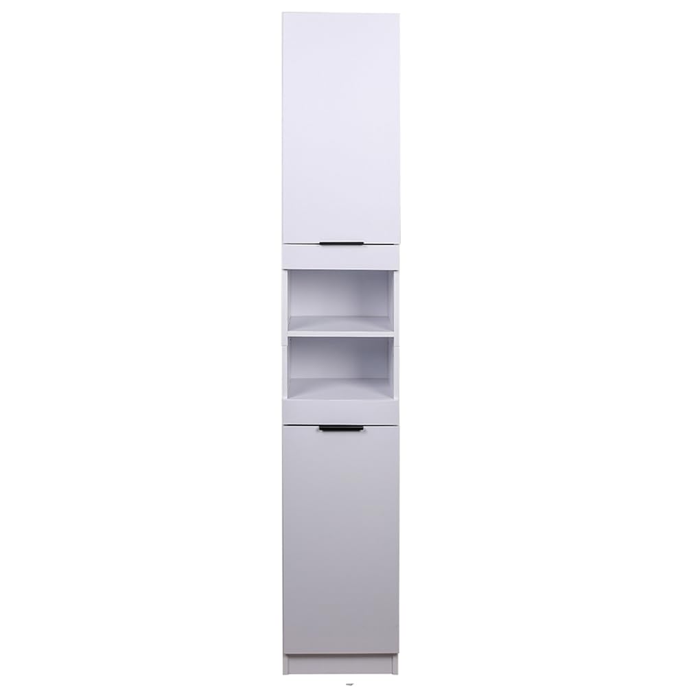 Shally Dogan Armario de Columna Alto para Ahorrar Espacio, 2 Puertas y 2 estantes, Mueble Estrecho Independiente, Mueble de Almacenamiento Multiusos, salón, baño, Cocina, estantería, Oficina (Blanco)