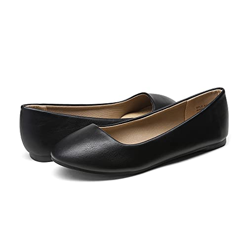 Dream Pairs 52335-SOLE-SIMPLE-BLACK PU-SZ-8 Women'S Sole-Simple Black Pu Ballerina Walking Flats Shoes thumb #1