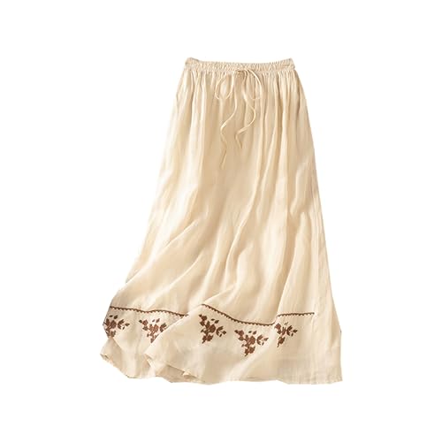 SANGTREE Womens Boho Casual Skirts Elastic High Waist Embroidery Midi Long Skirt