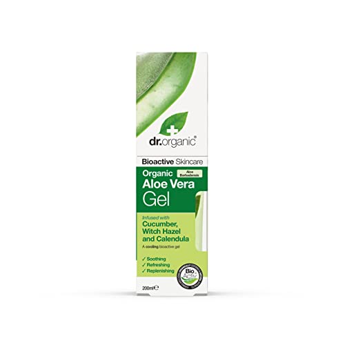 Dr Organic Aloe Vera Gel with Cucumber, Soothing, All Skin Types, Natural, Vegan, Cruelty-Free, Paraben & SLS-Free, Recycled & Recyclable, Organic, 200ml, Packaging may vary