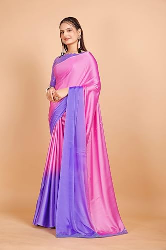Image of Garden Vareli Lace Border Satin Saree with Unstitched Sequin Blouse Piece