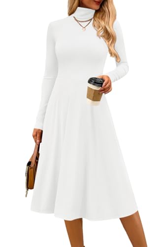CFLONGE Women's Casual Ribbed Knit High Neck Dress...