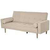 HOMCOM Divano Letto 3 Posti Schienale Regolabile, Beige, 185x84x85cm