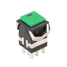 10Pcs Illuminated Latching Push Button Switch 3A 250VAC 19x19mm 8 Pins DPDT Green Square Switch with LED PBS-AG221