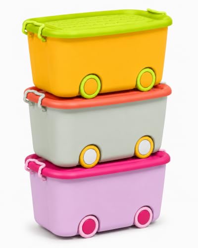 Image of Ash & Roh 45 Litre Kids Toy Storage Box with Wheels & Lid - Large Plastic Toy Organizer Bin with Locking Handles & Alphabet Embossed Top - Rolling Toy Chest for Playroom, Bedroom & Nursery -3.