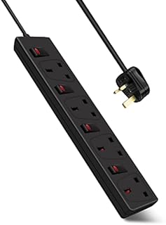 EXTRASTAR 4 Way Extension Lead, 13A/3120W Fused Power Strips UK Plug with Individual Indicator Switch (1M, Black)