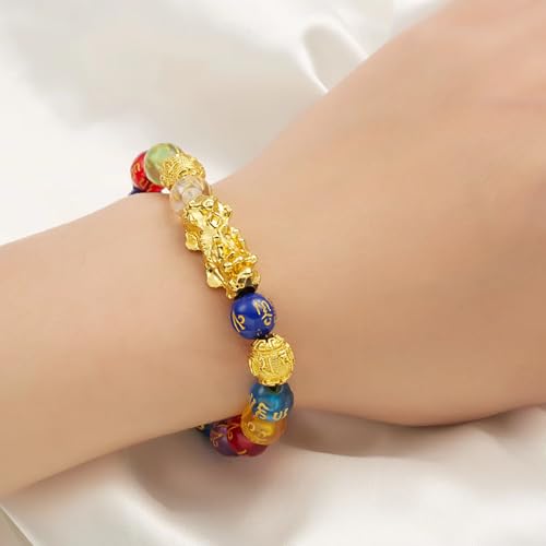 Feng Shui Pi Xiu Obsidian Bracelet for Men & Women – Gold Wealth & Good Luck Charm, Handmade Chinese Crystal Beads, Unisex Jewelry Gift for Prosperity and Protection (Colorful)4