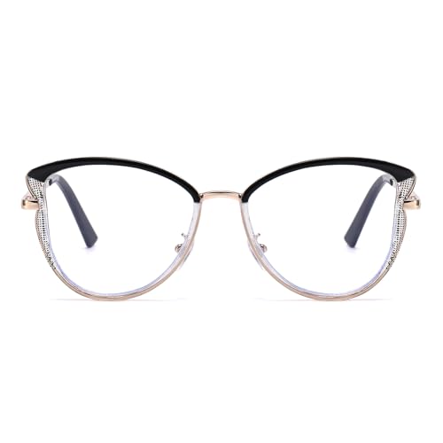 Image of LJCZKA Blue Light Blocking Glasses for Women Cat Eye Computer Gaming Eyeglasses Cateye Metal Frame Anti Eyestrain Clear Lens