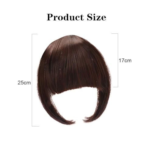 Xfsrg Finta Capelli Clip Frangia Piatta Capelli Veri Naturali Extension Frontale Fascia Unica Corti Hair Bang Fringe Hairpiece Posticci Per Donna(Marrone Scuro) - 2