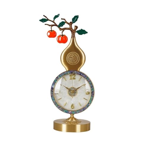 Reloj de mesa de estilo chino en latón dorado con lente de vidrio HD para decorar salones 2