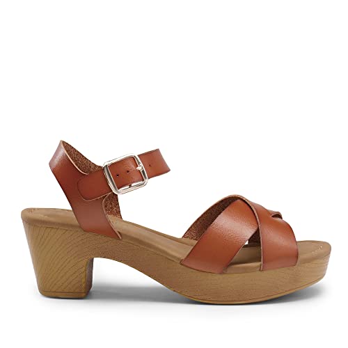 Dream Pairs Women'S Platform Chunky Heels Faux Wood Block Heels Cute Open Toe Ankle Strap Crisscross Mid Heels Wedding Party Dance Pump Sandals Shoes,Size 8,Brown,Sdhs2347W thumb #1