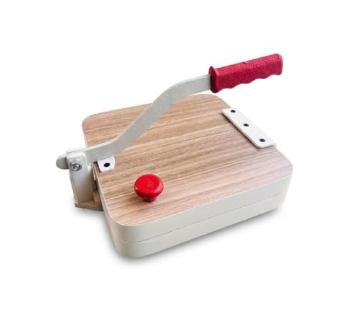 Image of Wooden Manual Square Papad Puri Khakhra Press Maker Heavy Duty Plywood Roti Press with Iron Handle Brown 9 Inch (Square)