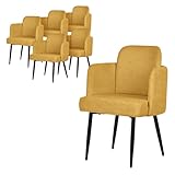 ML-Design Set 6x Poltrone da Sala Pranzo Senape con Rivestimento in Tessuto, con Gambe in Metallo, Sedie Ergonomica da Cucina con Braccioli e Schienale in Rattan, Poltroncine Imbottite per Soggiorno