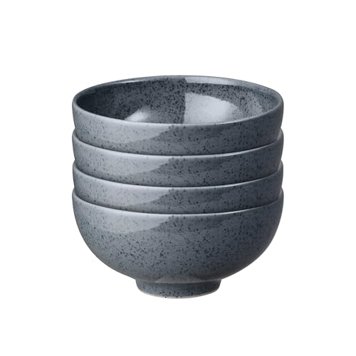 Denby - Dark Grey Speckle Set of 4 Rice Bowls - 480ml Capacity Dishes - Dishwasher & Microwave Safe Crockery - Textured Glaze Effect - Ceramic Stoneware Bowls - Chip & Crack Resistant For Everyday Use