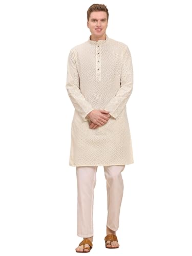 Pro-Ethic Style Developer Men's Pure Cotton Sequined Embroidred Kurta |