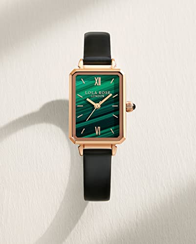 Image of Lola Rose Dainty Women's Wrist Watch: Green Malachite Dial, Wrapped by Stylish Gift Box, Elegant Present for Ladies and Loved Ones